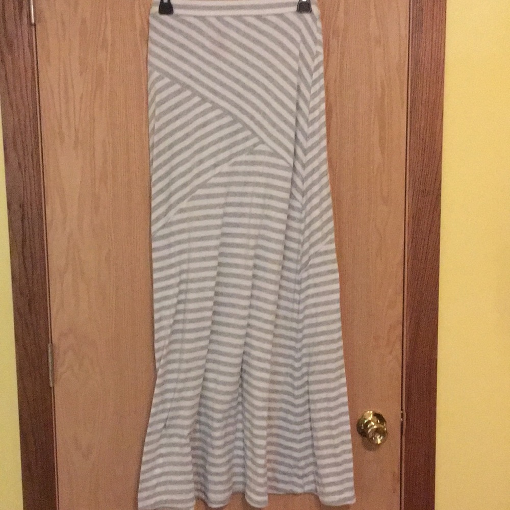 Grey and White Striped Maxi Skirt 3/$15